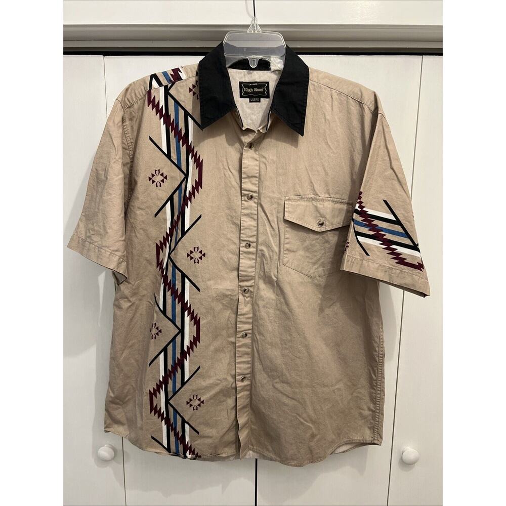 VTG High Noon Aztec/Southwestern Pearl‎ Snap BRUSHPOPPER STYLE Shirt Sz L Cowboy